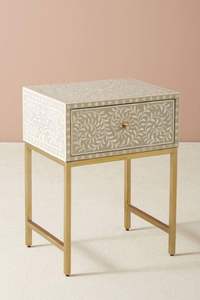 <b>Rectangle</b> Resin & Bone Inlay Floral Pattern Nightstand & <b>Side</b> <b>Table</b> with Modern Luxury Design Eco-Friendly Multifunctional - Product Image 2