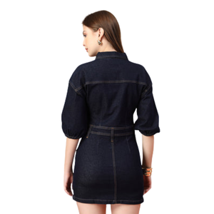 Ladies Cotton Denim Midi Dress Button Up Casual Wear OEM ODM Wholesale Manufacturer - Product Image 2