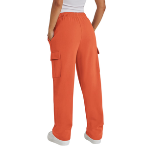 Pantalon de jogging cargo ample et épais en polaire orange pour femme, collection automne-hiver 2026, coupe oversize, jambe large, chaud - Product Image 2