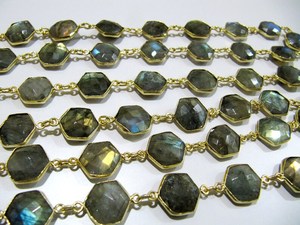 Chaîne de connecteurs à facettes en forme d'hexagone en labradorite naturelle - Product Image 5