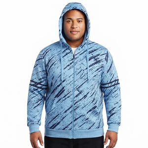 Men Plus Size Printed Zip-Up Hooded Fleece <b>Jacket</b> Casual Regular Fit Winter Wear Zipper Hoodie Men French Terry Track Top Hood - Product Image 1