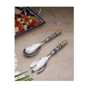 Finest Quality Metal Gold Salad Server Set with <b>White</b> Resin Handle for Kitchen Tabletop Food Eating Spoon & Fork Sets Food Spoon - Product Image 1
