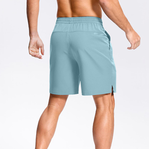Shorts de tennis athlétiques bleu clair pour hommes, poches latérales, taille élastique, polyester/coton, maille respirante, séchage rapide, vêtements de sport d'été - Product Image 4