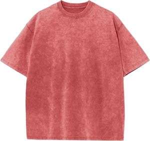 เสื้อยืดคอกลมแขนสั้นทรงโอเวอร์ไซส์สไตล์วินเทจฟอกสีสำหรับผู้ชาย สีพื้นเรียบ - Product Image 1