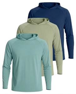 Chemise à manches longues à capuche pour hommes, couleur unie, en polyester à séchage rapide, vert, bleu, marine - Product Image 2