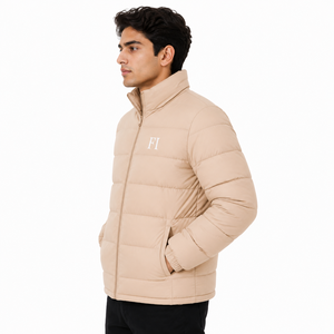 Blousons matelassés beiges pour hommes – Vente en gros – Hiver – Manches longues – Col montant – Fermeture éclair – Polyester – Fournisseur OEM ODM - Product Image 3