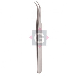 Pince à épiler d'extension de cils en acier inoxydable personnalisée de la meilleure qualité pointe pointue pliée pour une application en volume avec logo de marque privée - Product Image 1