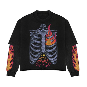 เสื้อยืดโอเวอร์ไซส์แขนยาวลายกราฟิกหัวกะโหลกสำหรับผู้ชาย สไตล์สตรีทแวร์ คอกลม ทรงพอดีตัว - Product Image 3