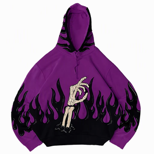 <b>Grey</b> Black Flame Skeleton Hooded <b>Sweatshirt</b> Regular Fit Pullover Hoodie 100% Cotton Winter Heavyweight Custom Streetwear <b>Men</b> - Product Image 6