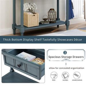 Traditional Design Console Table with Two Drawers and Bottom Shelf in Navy Color - Product Image 5
