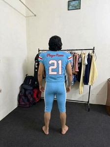 Ensemble d'uniformes de football américain bleu clair personnalisés, maillot de football rétro avec inscription et pantalon rembourré - Product Image 2