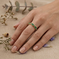 Bague de mariage éternelle de luxe en or 14 carats avec pierre précieuse verte taille marquise, bijoux empilables pour femme