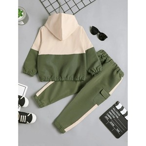 Sudadera con Capucha Verde para Niños, Estilo Moderno y Lujoso, con Panel Naranja de Felpa, Chándal al Por Mayor al Mejor Precio - Product Image 4