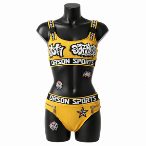 Ensemble bikini deux pièces pour femme Orson Sports, haut bandeau côtelé avec fermetures éclair, bas de bikini hipster, imprimé graphique jaune et noir - Product Image 6