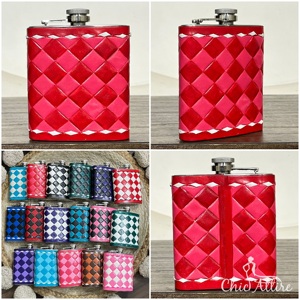 Wholesale Customized Hand Tooled Genuine Leather Stainless Steel Hip Flasks Colorful Checkered Cover Portable Liquor <b>Cooler</b> Bags - Product Image 1