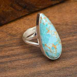 Bague en turquoise bleu cuivre, argent sterling 925, bijoux ethniques faits à la main, bague en turquoise naturelle, cadeau pour elle - Product Image 3
