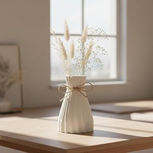 Vase à fleurs en céramique texturée blanche, conteneur moderne pour arrangements floraux sur table, pour salon, chambre, décoration de mariage - Product Image 5