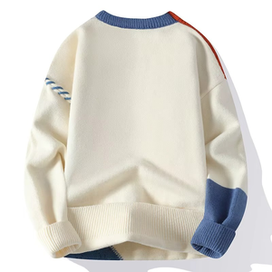Pull tricoté décontracté pour homme, respirant, anti-rétrécissement, avec logo patchwork sur le devant, nouvelle collection automne-hiver, col rond, coupe ample - Product Image 2