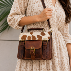 Sac à main en cuir de vachette véritable, style western, avec poils, marron, pour femme, sac à bandoulière - Product Image 1