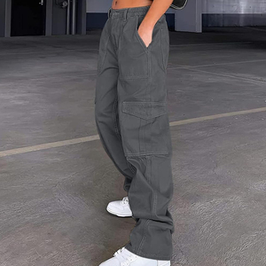 Pantalon cargo femme taille haute décontracté coupe ample multi-poches mode streetwear vente en gros - Product Image 2