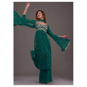 VÊTEMENTS DE SOIRÉE GEORGETTE BRODERIE SEQUENCE WORK NAYRA CUT TOP BOTTOM AVEC DUPATTA VERT - Product Image 1