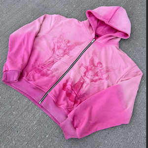 Sweat à capuche zippé intégral pour homme, coupe oversize et carrée, en molleton bouclette, effet vieilli, délavé à la pierre et à l'acide, style streetwear, 450 GSM - Product Image 2