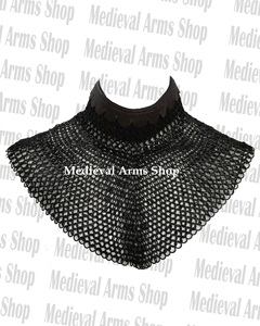 Medieval Chainmail CollarMild Steel 9mm <b>Flat</b> Riveted Ring Leather Trim Knight Neck Armor Gorget Cosplay Reenactment Costume - Product Image 3