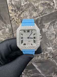 Square Moissanite <b>Watch</b> Stainless Steel Case Quartz Movement Analog Dial Orange Strap Luxury Wristwatch - Product Image 2
