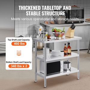 Tavolo da Lavoro per Cucina Commerciale 18 X 36 X 34 Pollici in Acciaio Inox con 2 Ripiani Inferiori Regolabili, Banco da Lavoro Resistente - Product Image 3