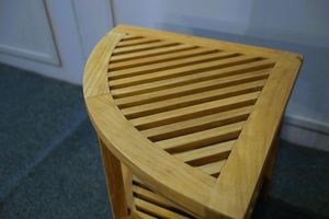 Modern Solid Teak Wood Corner <b>Stool</b> with Lower Shelf Storage <b>for</b> Apartment and <b>Bathroom</b> Furniture Model ST001 - Product Image 3