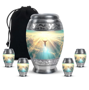 Aluminium <b>Keepsake</b> Memorial Urn Mini Cremation <b>Ash</b> Crematory Urn Enamel Finish Religious Pattern for Human Pet <b>Ashes</b> - Product Image 5