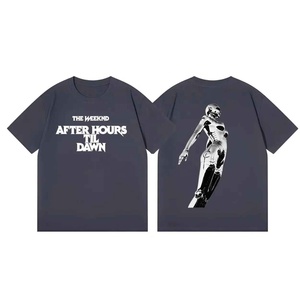 เสื้อยืดแขนสั้นสีเทาพิมพ์ลายหุ่นยนต์ คอกลม ทรงโอเวอร์ไซส์ สไตล์ลำลอง ผ้าฝ้ายเจอร์ซีย์ 100% สำหรับผู้ชาย - Product Image 3