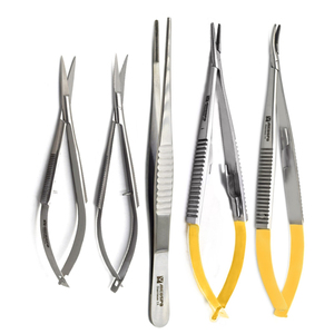 Ensemble d'instruments chirurgicaux pour microchirurgie dentaire en acier inoxydable réutilisable, porte-aiguille Castroviejo, forceps, ciseaux Noyes, pinces - Product Image 1