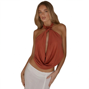 Halter Camisole Women <b>Backless</b> Swing Collar Satin Silky Midnight Clubwear Skinny Beach Vacation Tank <b>Tops</b> - Product Image 1