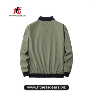 Chaqueta Bomber Verde Oliva para Hombre JUST FITNESS GEARS, Cierre de Cremallera, Informal, Resistente al Viento, para Otoño, Corte Regular - Product Image 2