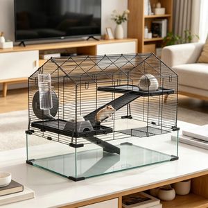 Gabbia Moderna per Piccoli e Medi Animali Domestici, per l'Allevamento di Criceti, Uso Interno ed Esterno, con Motivo Animale, Realizzata in Acciaio, Vetro e Materiale PP - Product Image 4
