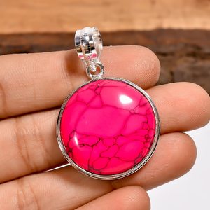 Colgante de piedra preciosa turquesa rosa de forma redonda, plata de ley 925, hecho a mano, joyería bohemia, regalo para ella - Product Image 6