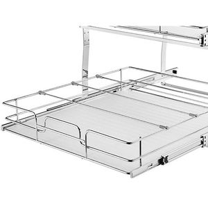 Organizzatore per Armadio a 2 Livelli con Cassetti Scorrevoli in Acciaio Resistente, 20" Lx21" PxA15" H, Ripiani Estraibili per Dispensa, Altezza 21" - Product Image 3