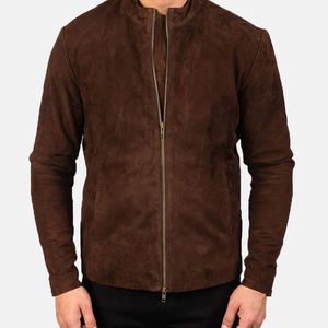 Brown <b>Suede</b> Waterproof High Street <b>Men's</b> Zip-Up Stand Collar Winter Casual Outerwear PU Leather <b>Jacket</b> with Custom Logo OEM - Product Image 1