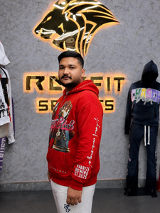 Rexfit Men's <b>Red</b> Custom Zipper DTG Sleeves Design Cotton Oversized Mens Heavyweight Cropped Zip up Mens Graphic Print <b>Hoodies</b> - Product Image 3