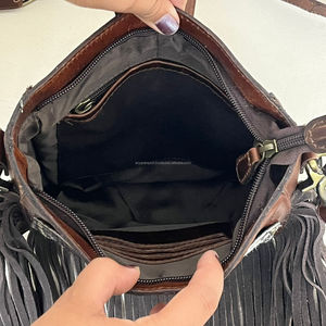 Wholesale Custom Genuine Cowhide Hand Tooled Leather Fringe Shoulder Bag Adjustable Strap Crossbody <b>Handbag</b> Purse for Women's - Product Image 6