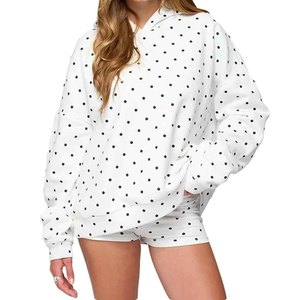 Ensemble décontracté pour femmes, sweat-shirt à capuche uni et short, coupe ample, tenue en deux pièces, style streetwear, printemps-été, 100% coton - Product Image 4