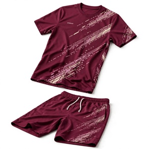 Ensemble maillot et short de football Amkoor unisexe, imprimé numérique géométrique marron, en polyester respirant, uniforme adulte, détection par aiguille - Product Image 4
