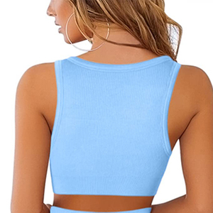 Conjunto de yoga para mujer barato al por mayor, ropa deportiva con tirantes cruzados, cuello redondo, control de abdomen, cintura elástica, tela suave y elástica para gimnasio - Product Image 4