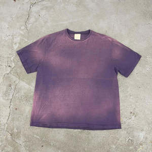 T-shirt en coton à manches courtes pour homme, tie-dye violet, col rond, coupe classique, tricoté, couleur unie - Product Image 1
