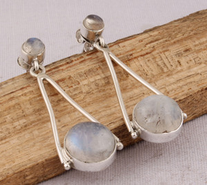 Natural <b>Rainbow</b> Moonstone <b>Drop</b> Earrings 925 Sterling Silver Vintage Victorian Style Blue Fire Moonstone Dangles Wholesale - Product Image 4
