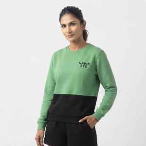 Sweat-shirt pour femme, vert et noir, à blocs de couleur, col rond, manches longues, en coton tricoté, respirant, pour l'automne - Product Image 2