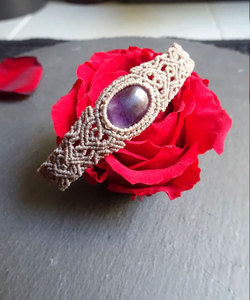 Handmade Purple Macrame Amethyst Bracelet Adjustable Boho <b>String</b> Bracelet Bell Charm Jewelry for Women - Product Image 3