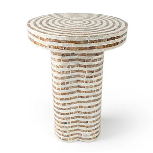 Concentric Stripe Scalloped <b>Stools</b> Mother of Pearl Handcrafted Mosaic Small Side <b>Table</b> For Living Room Bedroom Decor Use - Product Image 1