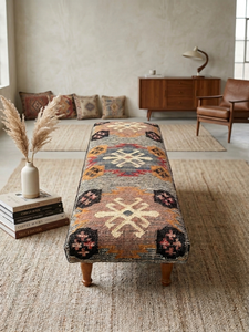 KRAFTERS Handtufted Wood/Wool-Jute Kilim Bohemian Rectangle <b>Bench</b> Vintage Traditional Durable Eco-Friendly Upholstered - Product Image 6